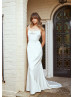 Cowl Neck Ivory Satin Open Back Elegant Wedding Dress